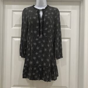 EUC Ann Taylor Loft Dress 2P 2 Petite Black White Lined Keyhole Neck Side Zip